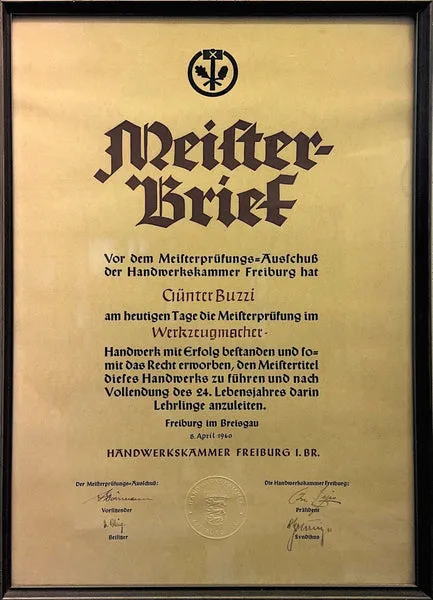 Meisterbrief von Günter Buzzi
